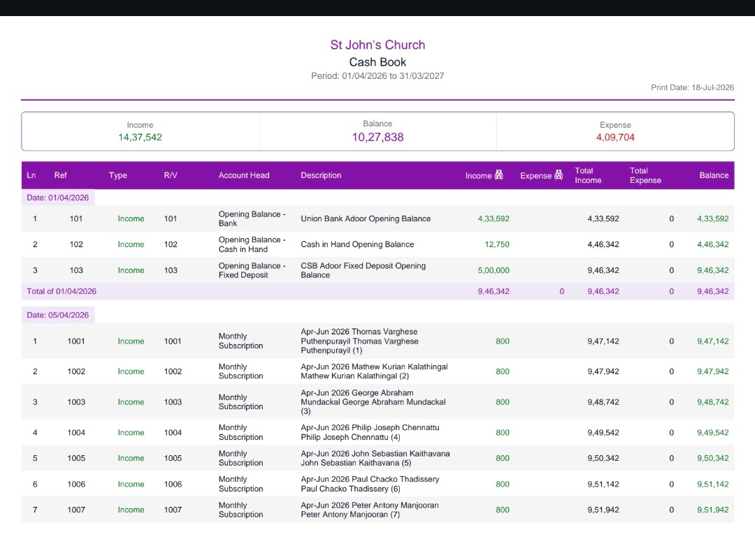 Secure Ledger Cash Book report